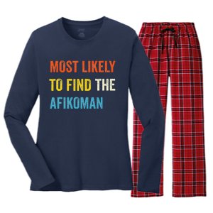 Funny Passover Most Likely To Find The Afikoman Matzah Matzo Women's Long Sleeve Flannel Pajama Set 