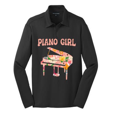 Funny Piano Music Instrument Musician Piano Girl Silk Touch Performance Long Sleeve Polo