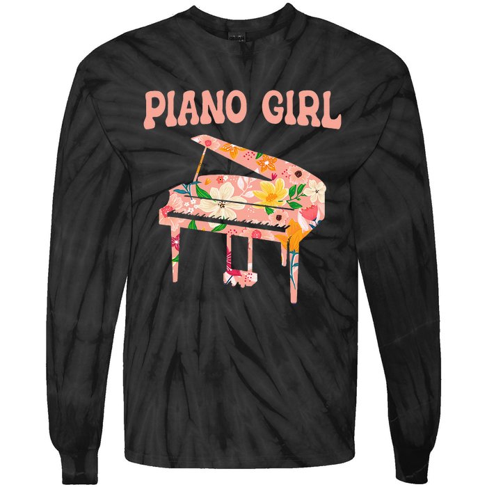 Funny Piano Music Instrument Musician Piano Girl Tie-Dye Long Sleeve Shirt