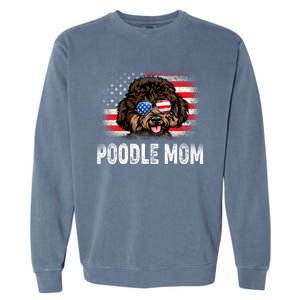 Fun Poodle Mom American Flag Mothers Day Funny Gift Garment-Dyed Sweatshirt