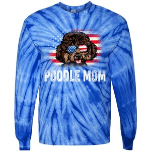 Fun Poodle Mom American Flag Mothers Day Funny Gift Tie-Dye Long Sleeve Shirt