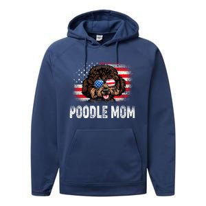 Fun Poodle Mom American Flag Mothers Day Funny Gift Performance Fleece Hoodie