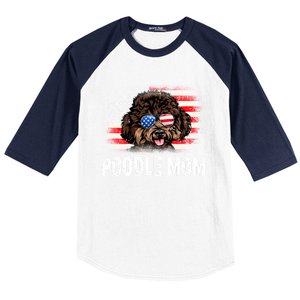 Fun Poodle Mom American Flag Mothers Day Funny Gift Baseball Sleeve Shirt