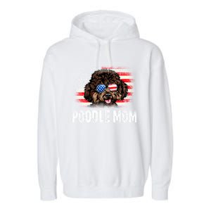 Fun Poodle Mom American Flag Mothers Day Funny Gift Garment-Dyed Fleece Hoodie