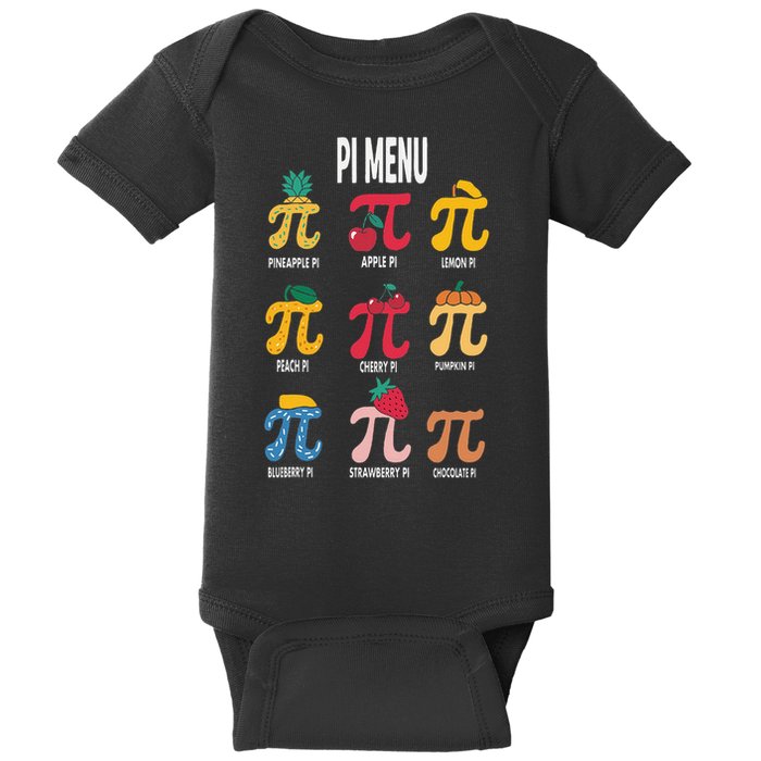 Funny Pi Menu Math Nerd present for Pi Day and Teachers Baby Bodysuit