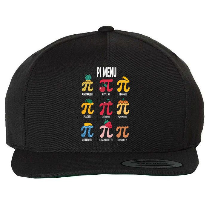 Funny Pi Menu Math Nerd present for Pi Day and Teachers Wool Snapback Cap