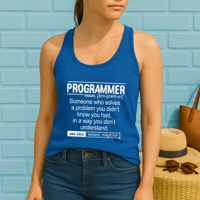 Funny Programmer Meaning Computer Coder Wizard Magician Gift Women's Racerback Tank