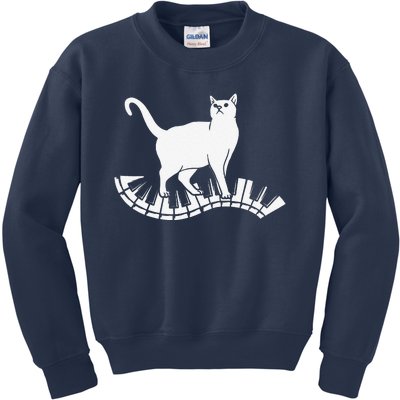 Funny Piano Music Cat Design Women Cat Piano Lovers Kids Sweatshirt