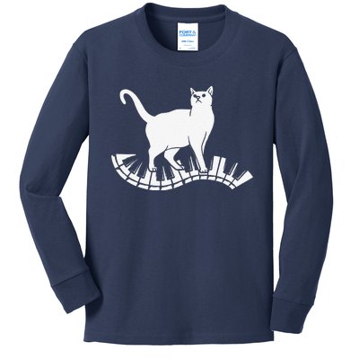 Funny Piano Music Cat Design Women Cat Piano Lovers Kids Long Sleeve Shirt