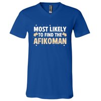 Funny Passover Most Likely To Find The Afikoman Matzah Matzo V-Neck T-Shirt