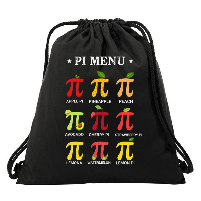 Funny Pi Menu Pi Day 314 Math Teacher fruit pie Drawstring Bag