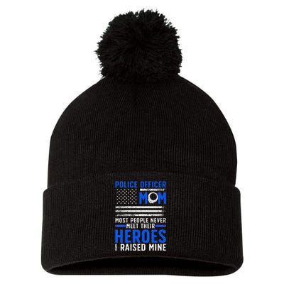 Funny Police Mom Art For Cop Mother Women Police Officer Lovers Pom Pom 12in Knit Beanie