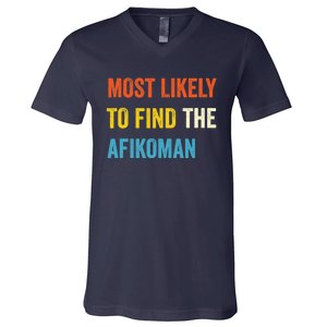 Funny Passover Most Likely To Find The Afikoman Matzah Matzo V-Neck T-Shirt