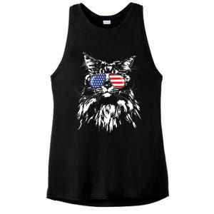 Funny Proud Maine Coon American Flag Cat Ladies PosiCharge Tri-Blend Wicking Tank