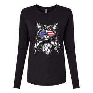 Funny Proud Maine Coon American Flag Cat Womens Cotton Relaxed Long Sleeve T-Shirt