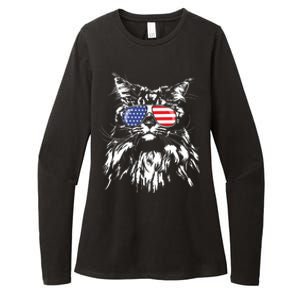 Funny Proud Maine Coon American Flag Cat Womens CVC Long Sleeve Shirt