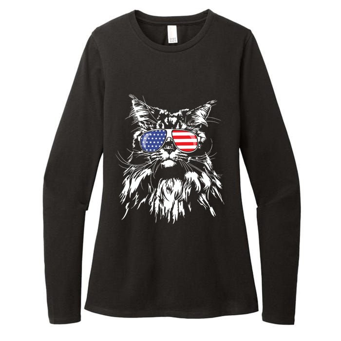 Funny Proud Maine Coon American Flag Cat Womens CVC Long Sleeve Shirt