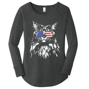 Funny Proud Maine Coon American Flag Cat Women's Perfect Tri Tunic Long Sleeve Shirt