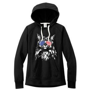 Funny Proud Maine Coon American Flag Cat Women's Fleece Hoodie