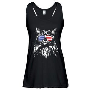 Funny Proud Maine Coon American Flag Cat Ladies Essential Flowy Tank