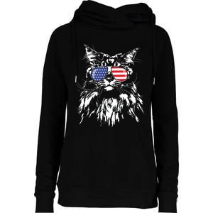 Funny Proud Maine Coon American Flag Cat Womens Funnel Neck Pullover Hood