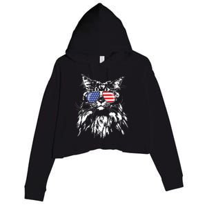 Funny Proud Maine Coon American Flag Cat Crop Fleece Hoodie