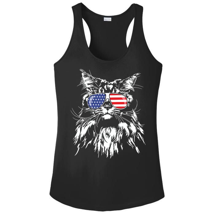 Funny Proud Maine Coon American Flag Cat Ladies PosiCharge Competitor Racerback Tank