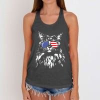 Funny Proud Maine Coon American Flag Cat Women's Knotted Racerback Tank