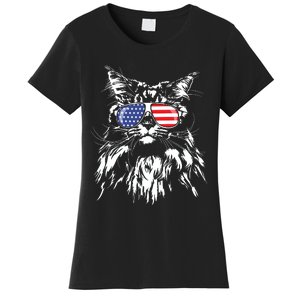 Funny Proud Maine Coon American Flag Cat Women's T-Shirt