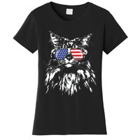 Funny Proud Maine Coon American Flag Cat Women's T-Shirt