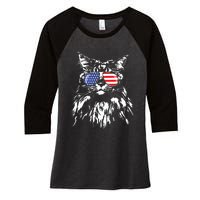 Funny Proud Maine Coon American Flag Cat Women's Tri-Blend 3/4-Sleeve Raglan Shirt