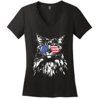 Funny Proud Maine Coon American Flag Cat Women's V-Neck T-Shirt