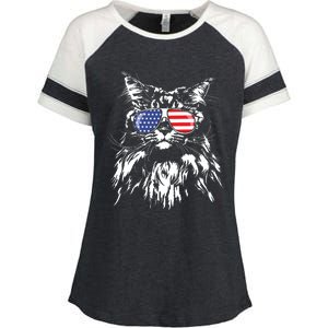 Funny Proud Maine Coon American Flag Cat Enza Ladies Jersey Colorblock Tee