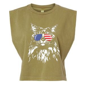 Funny Proud Maine Coon American Flag Cat Garment-Dyed Women's Muscle Tee