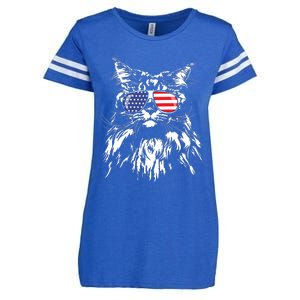 Funny Proud Maine Coon American Flag Cat Enza Ladies Jersey Football T-Shirt