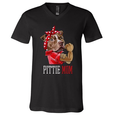 Funny Pitbull Mom Pittie Mom Dog Mom Mother's Day V-Neck T-Shirt