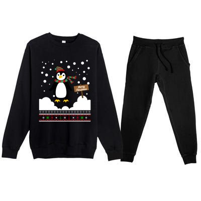 Funny Penguin Merry Christmas Pajama Gift Premium Crewneck Sweatsuit Set