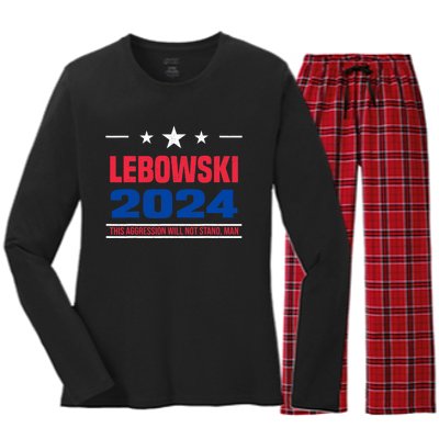 Funny Political Name Lebowski Political Election Vote 2024 Women's Long Sleeve Flannel Pajama Set 