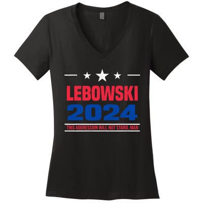 Funny Political Name Lebowski Political Election Vote 2024 Women's V-Neck T-Shirt