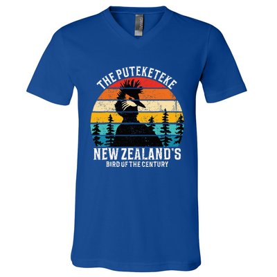 Funny Puteketeke New Zealand's Bird Of The Century Vintage  V-Neck T-Shirt