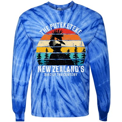 Funny Puteketeke New Zealand's Bird Of The Century Vintage  Tie-Dye Long Sleeve Shirt