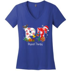 Funny Pt Nurse Physical Therapy Santa Christmas Pajama Gift Women's V-Neck T-Shirt