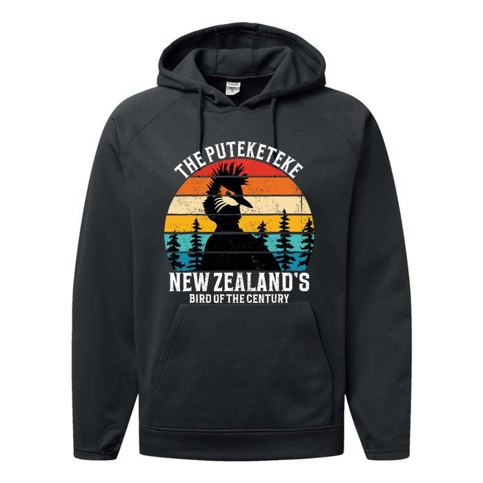 Funny Puteketeke New Zealands Bird Of The Century Vintage Performance Fleece Hoodie