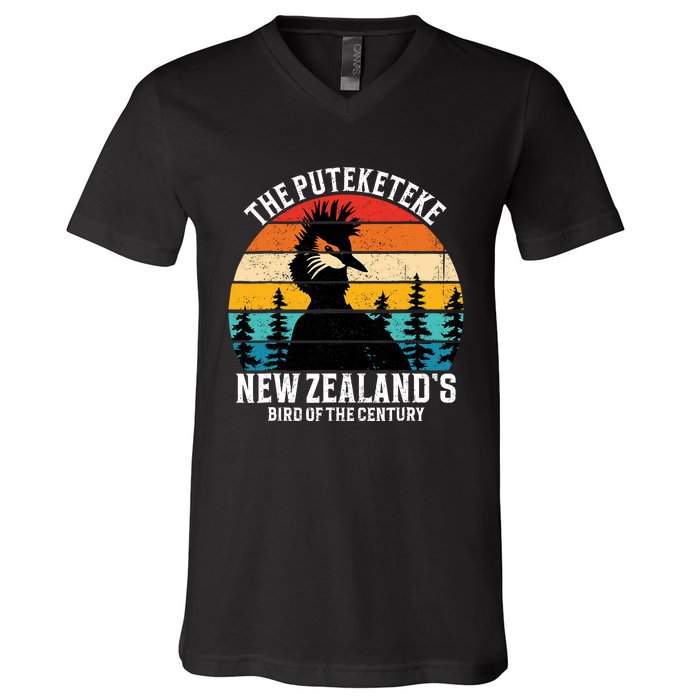 Funny Puteketeke New Zealands Bird Of The Century Vintage V-Neck T-Shirt