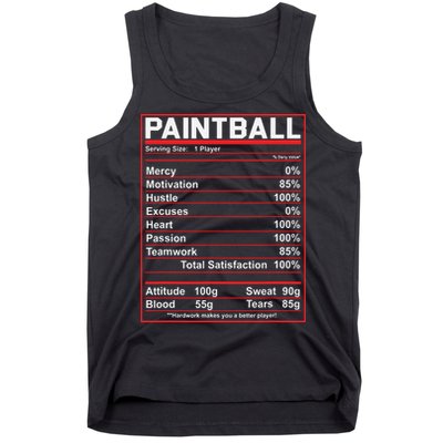 Funny Paintball Nutrition Facts Tank Top
