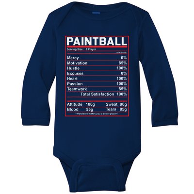 Funny Paintball Nutrition Facts Baby Long Sleeve Bodysuit