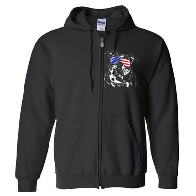 Funny Proud Old English Bulldog American Flag Sunglasses Full Zip Hoodie