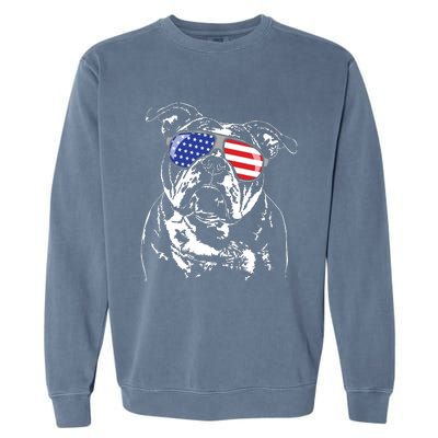 Funny Proud Old English Bulldog American Flag Sunglasses Garment-Dyed Sweatshirt