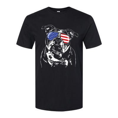 Funny Proud Old English Bulldog American Flag Sunglasses Softstyle® CVC T-Shirt