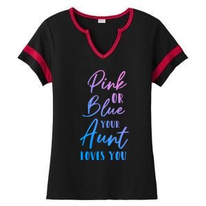 Funny Pink Or Blue Aunt Loves You Nephew Niece Gender Reveal Gift Ladies Halftime Notch Neck Tee